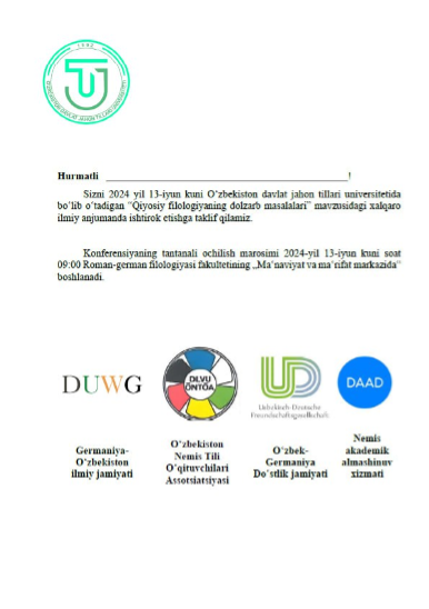“Qiyosiy filologiyaning dolzarb masalalari” mavzusidagi Xalqaro ilmiy-amaliy konferensiya